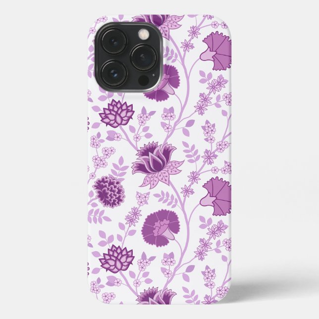 Jacobean Floral Big Pattern Pinks on White iPhone Case (Back)
