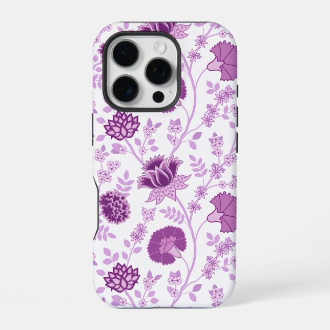 Jacobean Floral Big Pattern Pinks on White iPhone Case (Back)