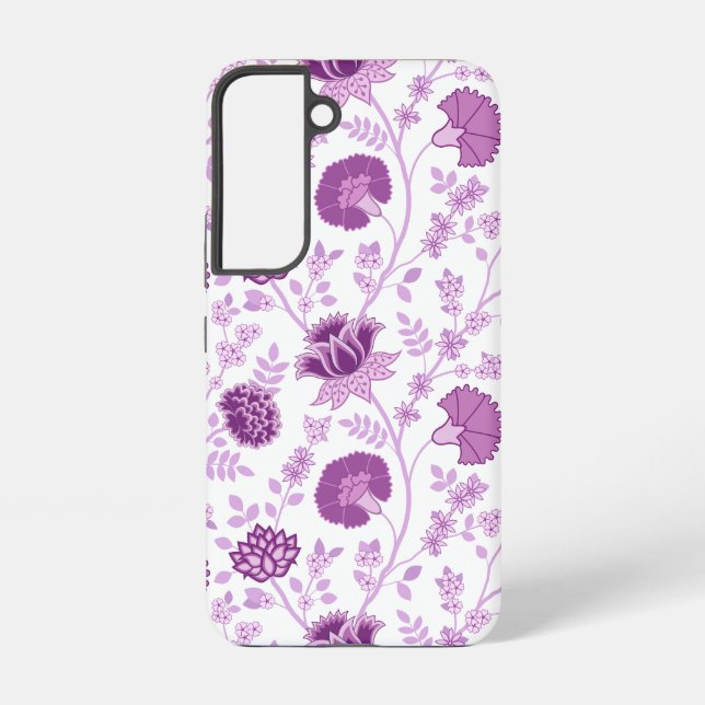 Jacobean Floral Big Pattern Pinks on White Samsung Galaxy S22 Case (Back)