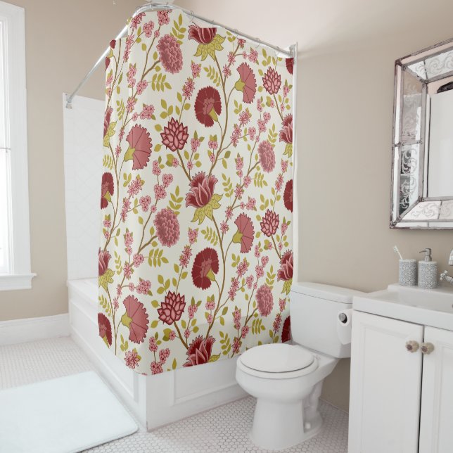 Jacobean Floral Big Pattern Reds Pinks Gold Cream (In Situ)