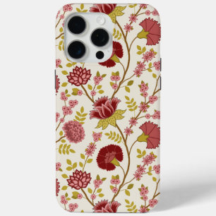 Jacobean Floral Big Pattern Reds Pinks Gold Cream iPhone 15 Pro Max Case