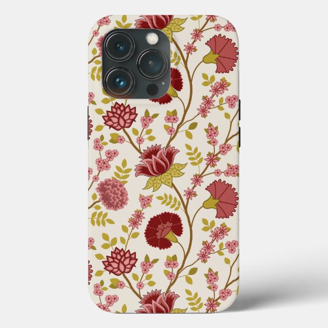 Jacobean Floral Big Pattern Reds Pinks Gold Cream Case-Mate iPhone Case (Back)