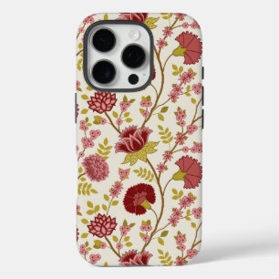 Jacobean Floral Big Pattern Reds Pinks Gold Cream iPhone 16 Pro Case
