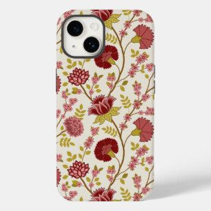 Jacobean Floral Big Pattern Reds Pinks Gold Cream Case-Mate iPhone 14 Case