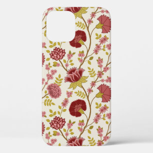 Jacobean Floral Big Pattern Reds Pinks Gold Cream iPhone 12 Pro Case