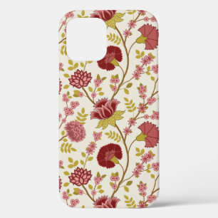 Jacobean Floral Big Pattern Reds Pinks Gold Cream iPhone 12 Pro Case