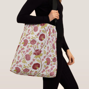 Jacobean Floral Big Pattern Reds Pinks Gold Cream Crossbody Bag