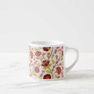 Jacobean Floral Big Pattern Reds Pinks Gold Cream Espresso Cup