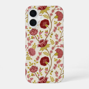 Jacobean Floral Big Pattern Reds Pinks Gold Cream iPhone 16 Case
