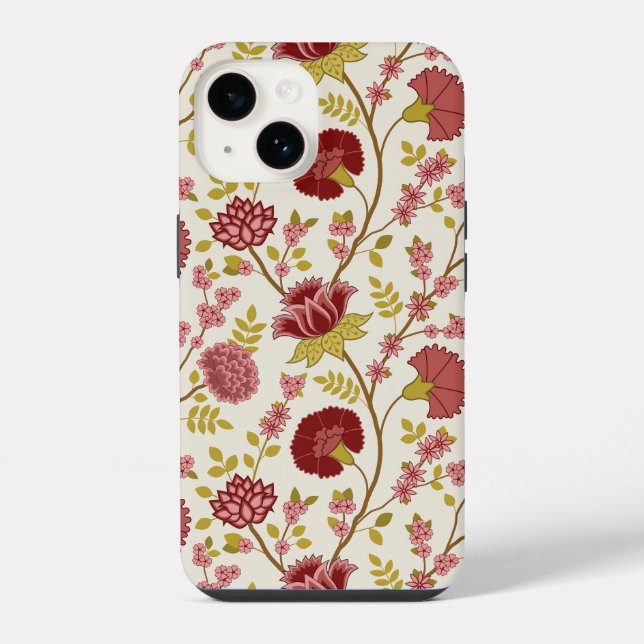 Jacobean Floral Big Pattern Reds Pinks Gold Cream iPhone Case (Back)