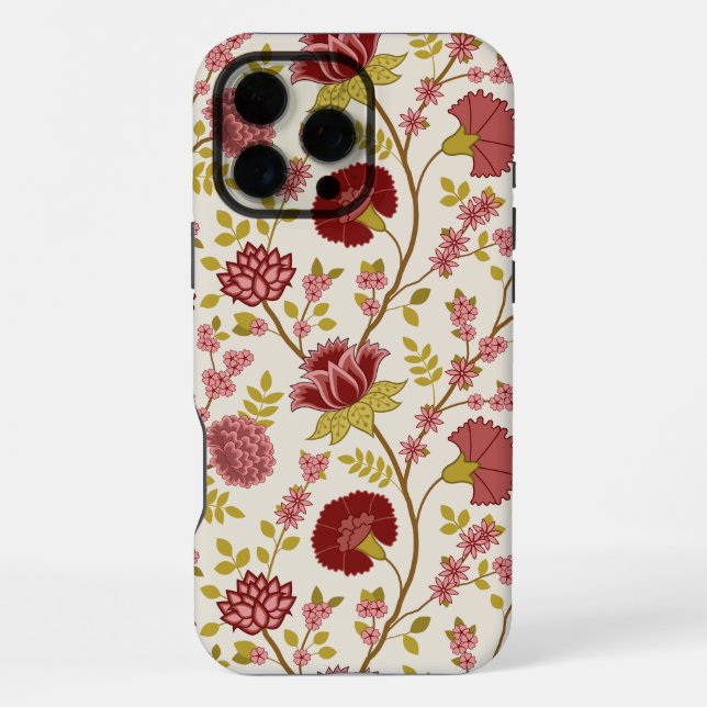 Jacobean Floral Big Pattern Reds Pinks Gold Cream iPhone Case (Back)