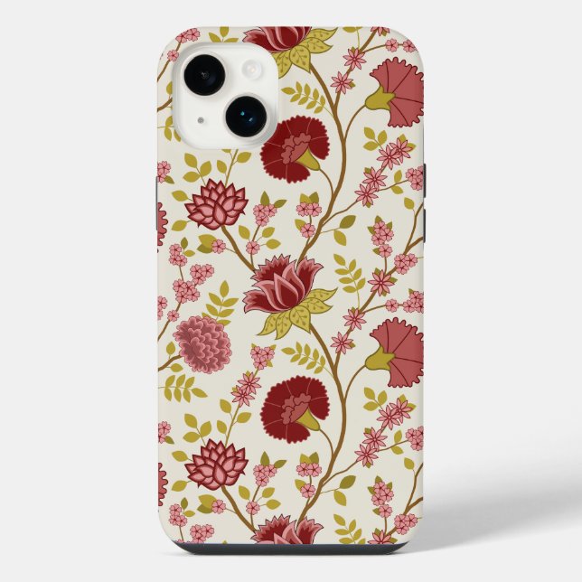 Jacobean Floral Big Pattern Reds Pinks Gold Cream iPhone Case (Back)