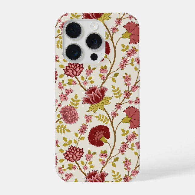 Jacobean Floral Big Pattern Reds Pinks Gold Cream iPhone Case (Back)