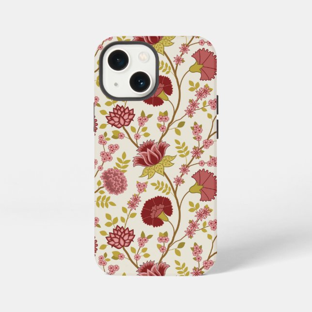 Jacobean Floral Big Pattern Reds Pinks Gold Cream iPhone Case (Back)