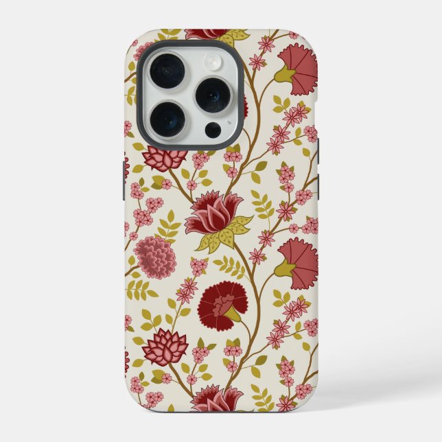 Jacobean Floral Big Pattern Reds Pinks Gold Cream iPhone Case (Back)