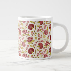 Jacobean Floral Big Pattern Reds Pinks Gold Cream Large Coffee Mug