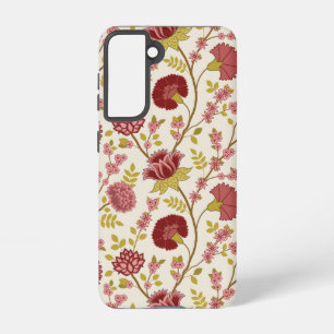 Jacobean Floral Big Pattern Reds Pinks Gold Cream Samsung Galaxy Case