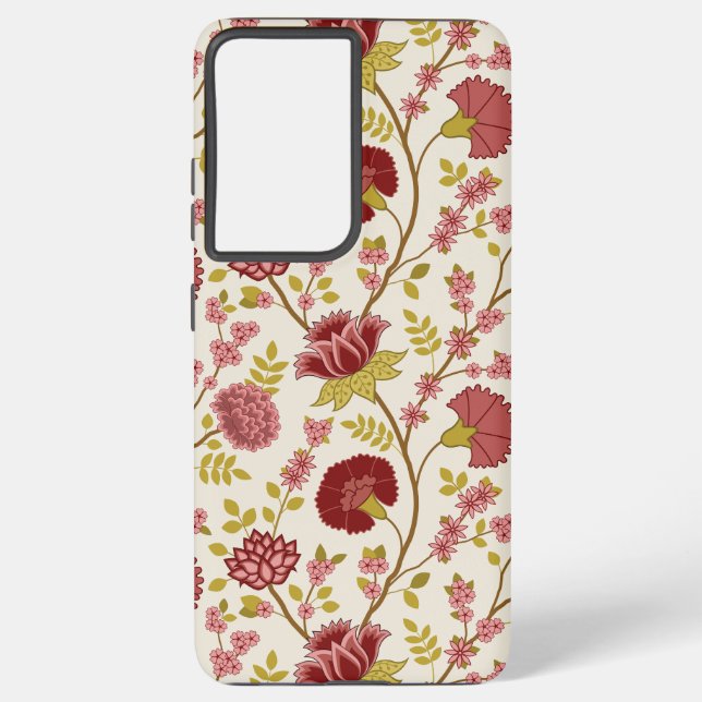 Jacobean Floral Big Pattern Reds Pinks Gold Cream Samsung Galaxy S21+ Case (Back)