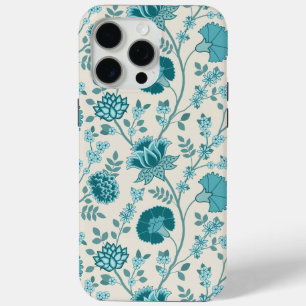 Jacobean Floral Big Pattern Teals on Cream iPhone 15 Pro Max Case