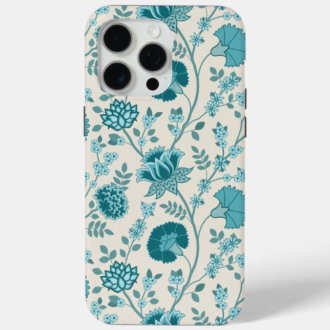 Jacobean Floral Big Pattern Teals on Cream Case-Mate iPhone Case (Back)
