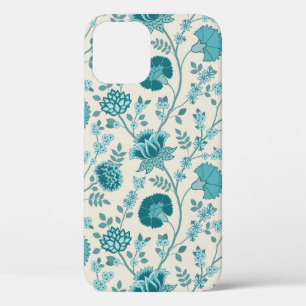 Jacobean Floral Big Pattern Teals on Cream iPhone 12 Case