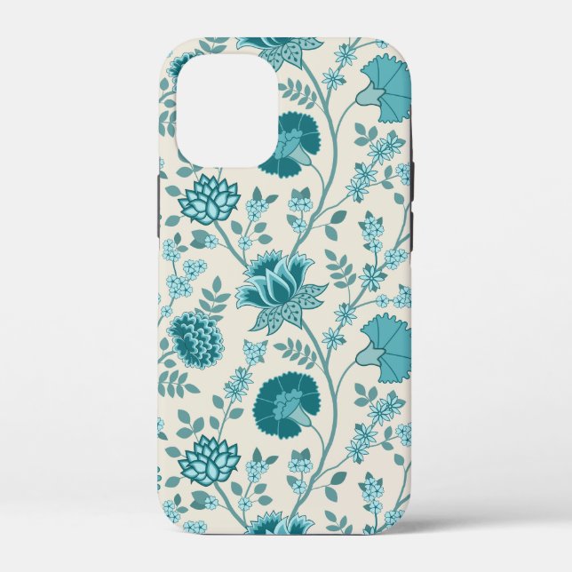 Jacobean Floral Big Pattern Teals on Cream Case-Mate iPhone Case (Back)