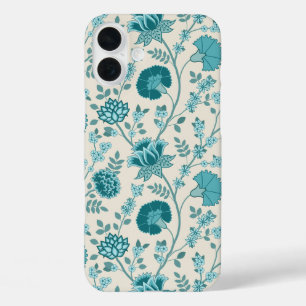Jacobean Floral Big Pattern Teals on Cream iPhone 16 Plus Case