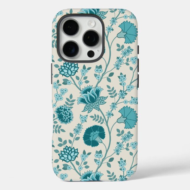 Jacobean Floral Big Pattern Teals on Cream Case-Mate iPhone Case (Back)