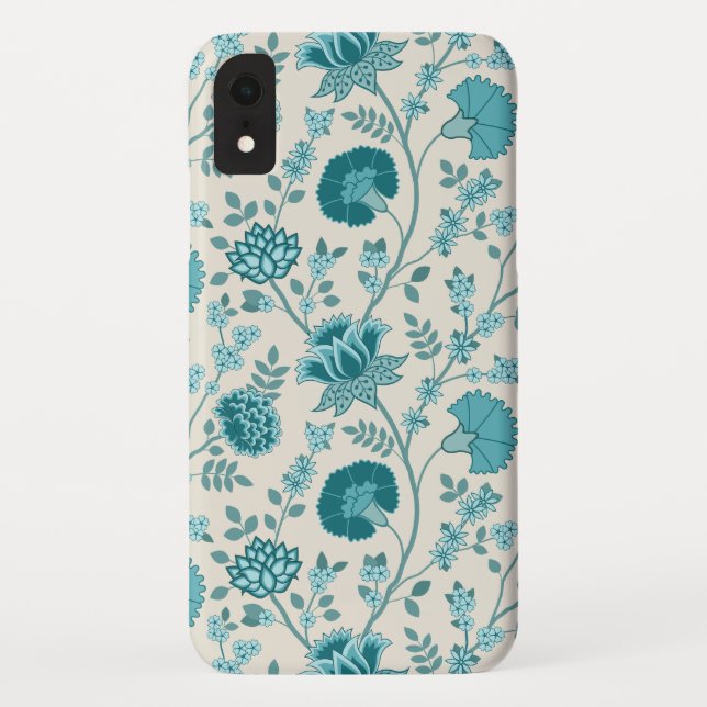 Jacobean Floral Big Pattern Teals on Cream Case-Mate iPhone Case (Back)