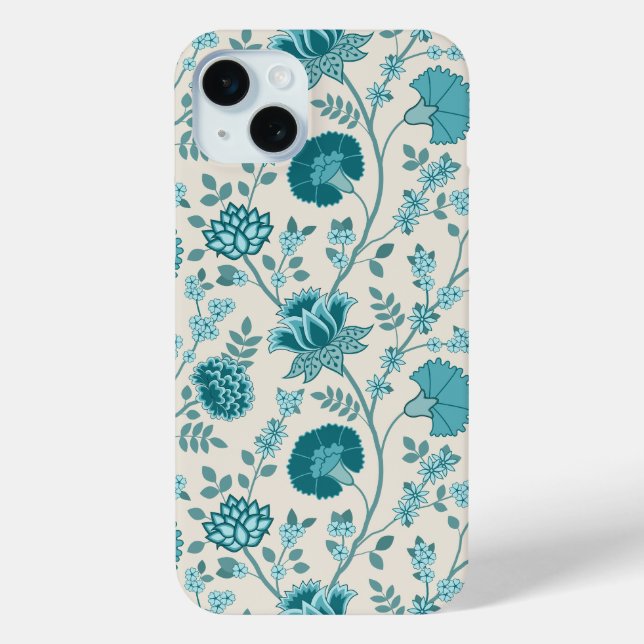 Jacobean Floral Big Pattern Teals on Cream Case-Mate iPhone Case (Back)