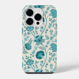 Jacobean Floral Big Pattern Teals on Cream iPhone 14 Pro Case