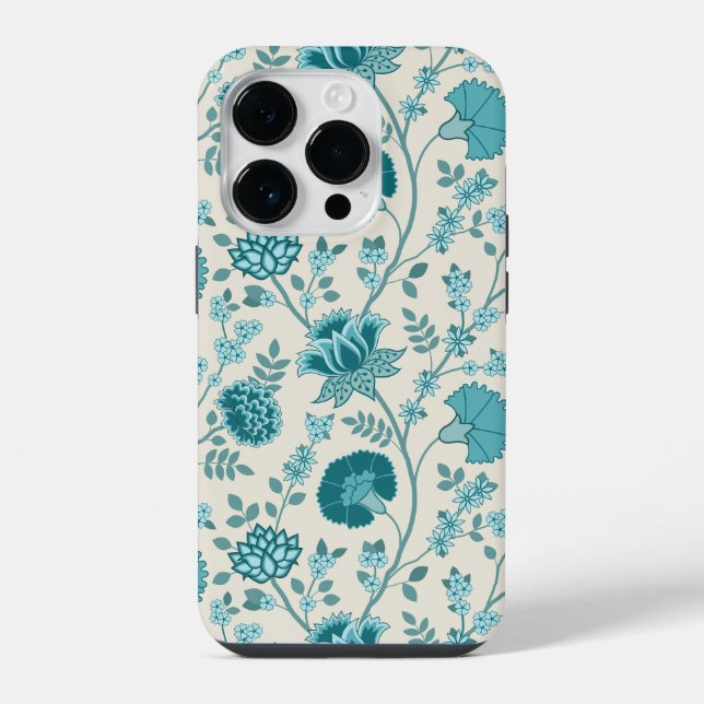 Jacobean Floral Big Pattern Teals on Cream iPhone Case (Back)