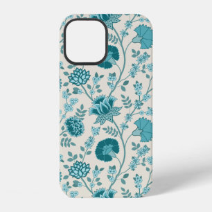 Jacobean Floral Big Pattern Teals on Cream iPhone 12 Case