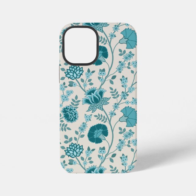 Jacobean Floral Big Pattern Teals on Cream iPhone Case (Back)