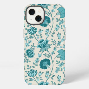 Jacobean Floral Big Pattern Teals on Cream iPhone 13 Case