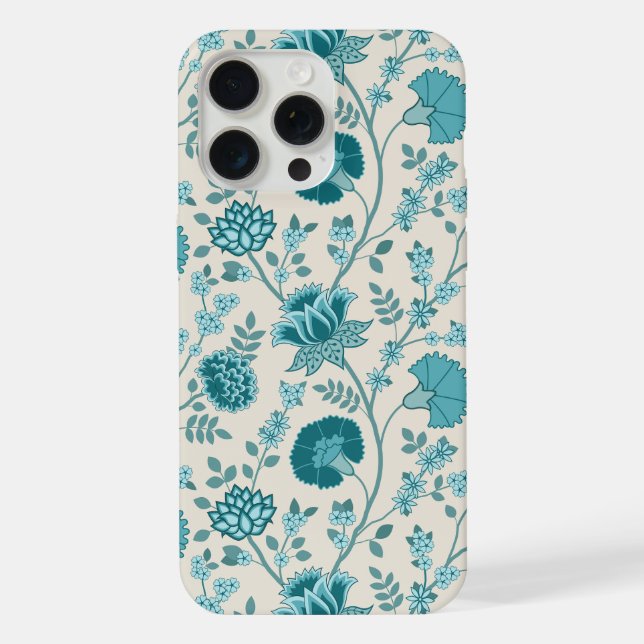 Jacobean Floral Big Pattern Teals on Cream iPhone Case (Back)