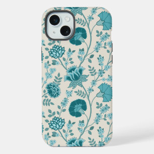 Jacobean Floral Big Pattern Teals on Cream iPhone 15 Plus Case