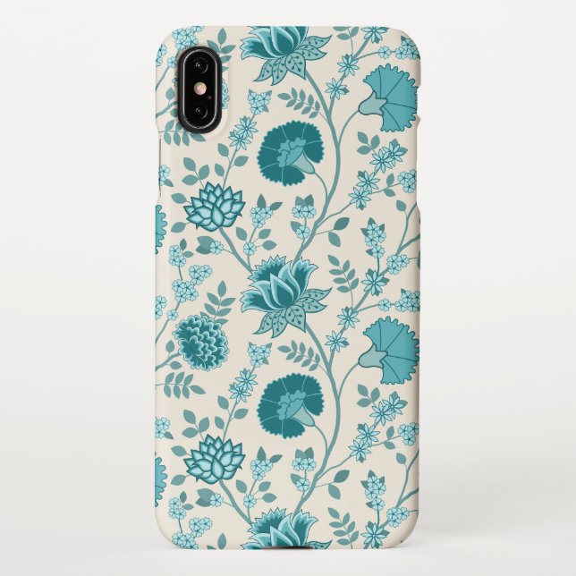Jacobean Floral Big Pattern Teals on Cream iPhone Case (Back)