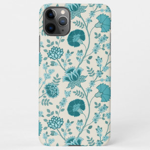 Jacobean Floral Big Pattern Teals on Cream iPhone 11Pro Max Case