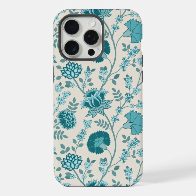 Jacobean Floral Big Pattern Teals on Cream iPhone Case (Back)