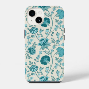 Jacobean Floral Big Pattern Teals on Cream iPhone 14 Case