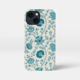Jacobean Floral Big Pattern Teals on Cream iPhone 13 Mini Case
