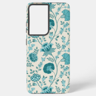Jacobean Floral Big Pattern Teals on Cream Samsung Galaxy Case