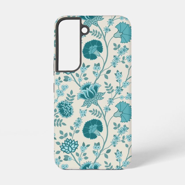 Jacobean Floral Big Pattern Teals on Cream Samsung Galaxy S22 Case (Back)