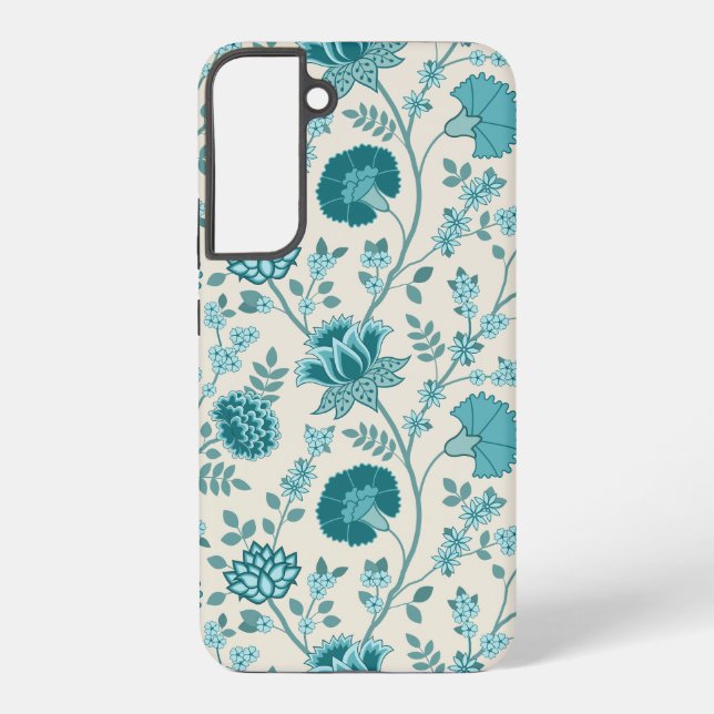Jacobean Floral Big Pattern Teals on Cream Samsung Galaxy S22+ Case (Back)