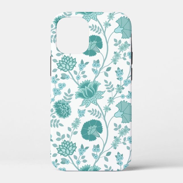Jacobean Floral Big Pattern Teals on White Case-Mate iPhone Case (Back)