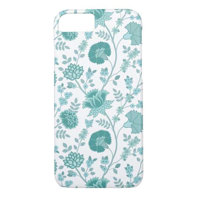 Jacobean Floral Big Pattern Teals on White Case-Mate iPhone Case (Back)