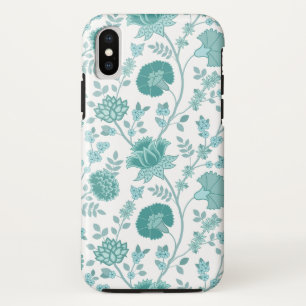 Jacobean Floral Big Pattern Teals on White Case-Mate iPhone Case