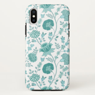 Jacobean Floral Big Pattern Teals on White iPhone XS Case