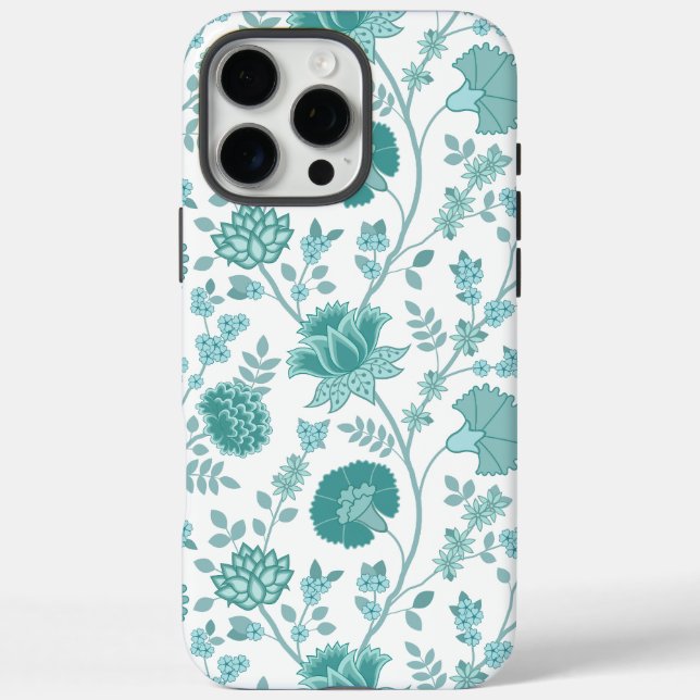 Jacobean Floral Big Pattern Teals on White Case-Mate iPhone Case (Back)